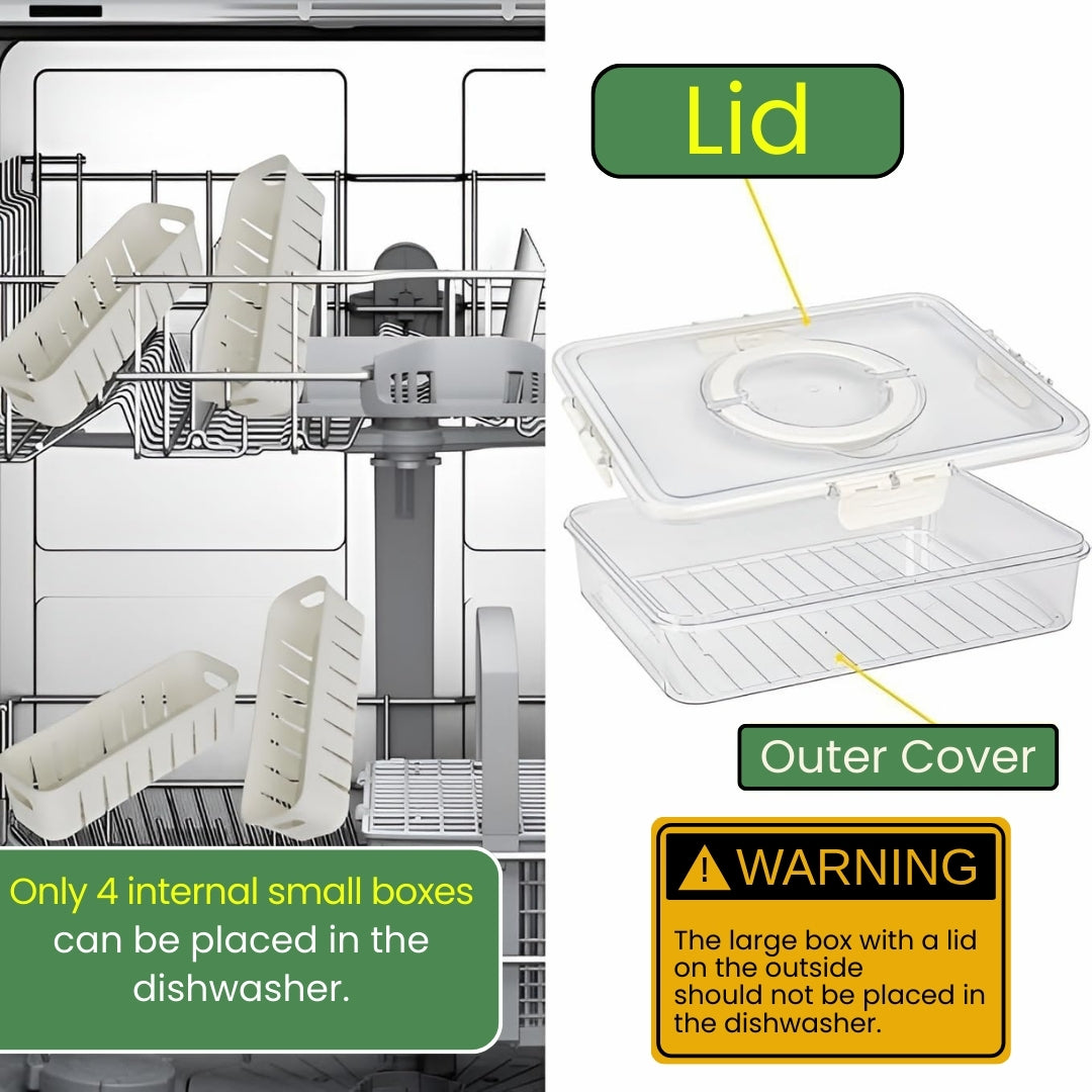 Multi-Compartment Fridge Organizer Box with Lid & Handle