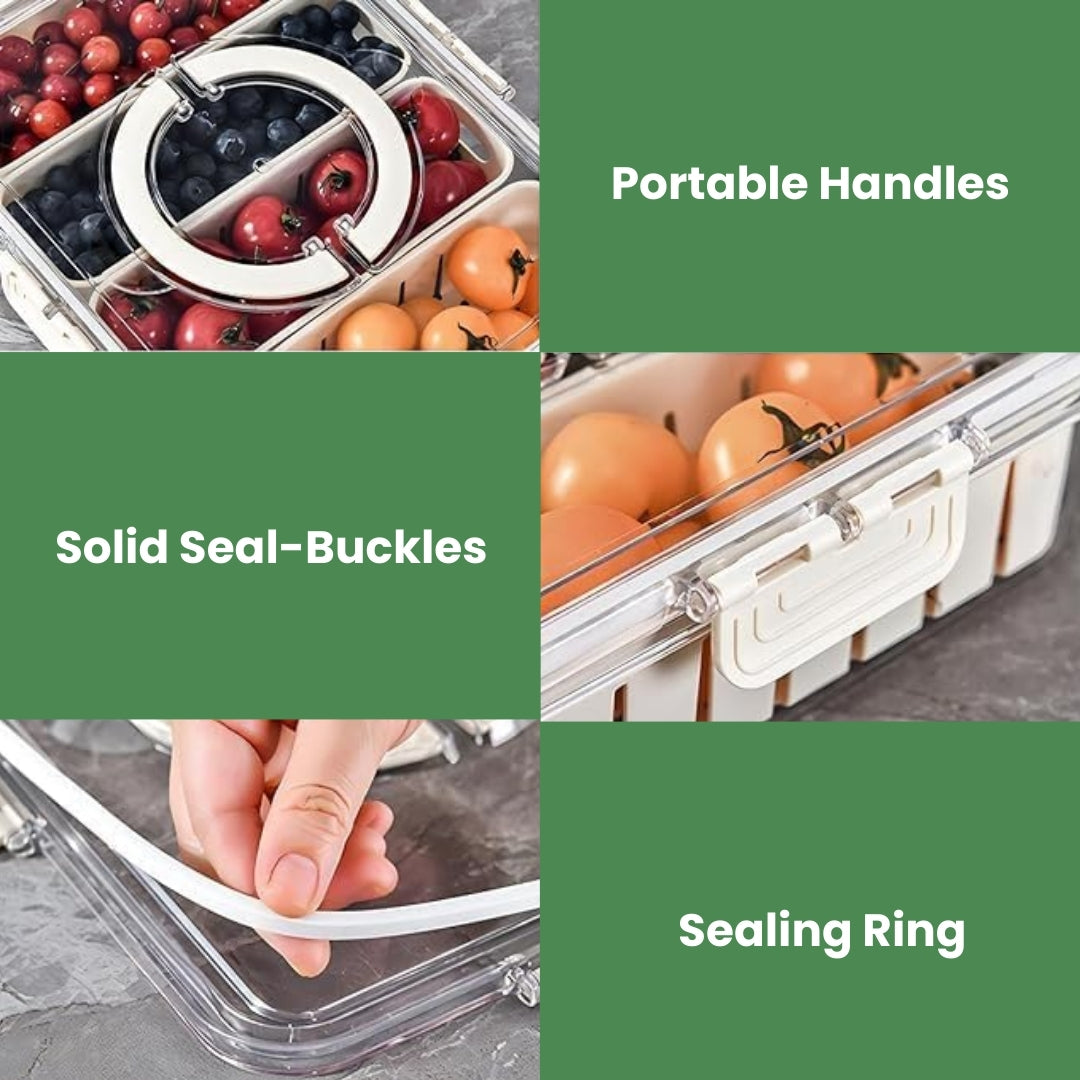 Multi-Compartment Fridge Organizer Box with Lid & Handle