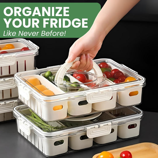 Multi-Compartment Fridge Organizer Box with Lid & Handle