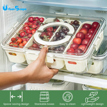 Multi-Compartment Fridge Organizer Box with Lid & Handle