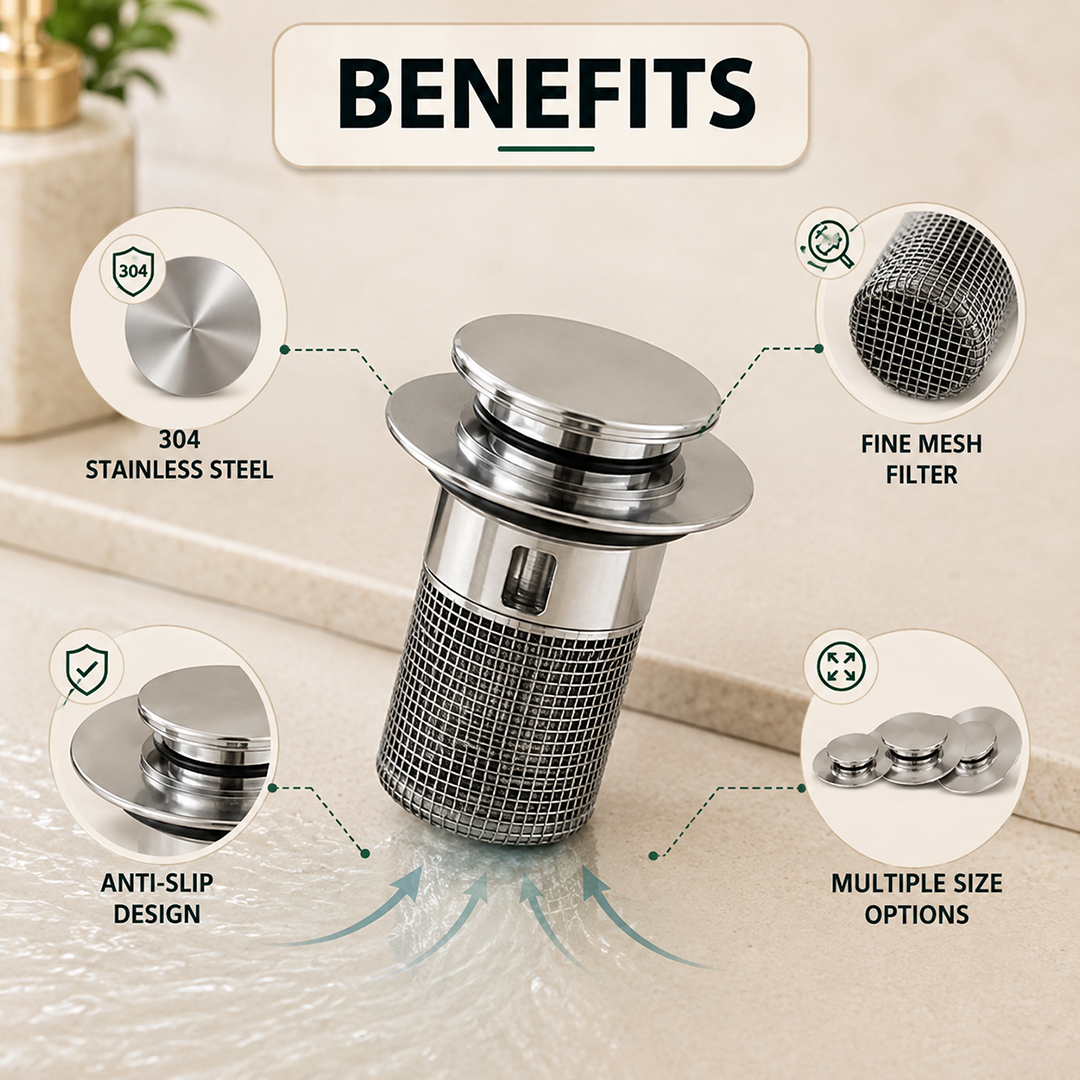 Premium Stainless Steel Kitchen & Bathroom Drain Cover & Hair Catcher