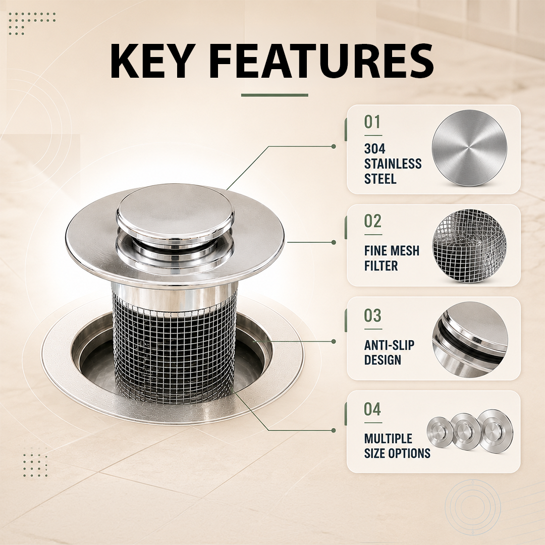 Premium Stainless Steel Kitchen & Bathroom Drain Cover & Hair Catcher