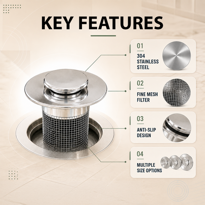 Premium Stainless Steel Kitchen & Bathroom Drain Cover & Hair Catcher