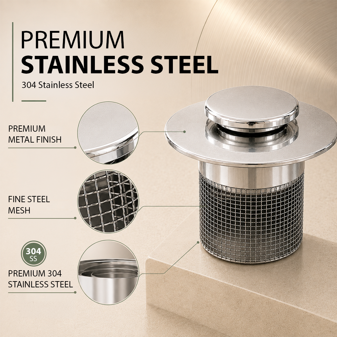 Premium Stainless Steel Kitchen & Bathroom Drain Cover & Hair Catcher