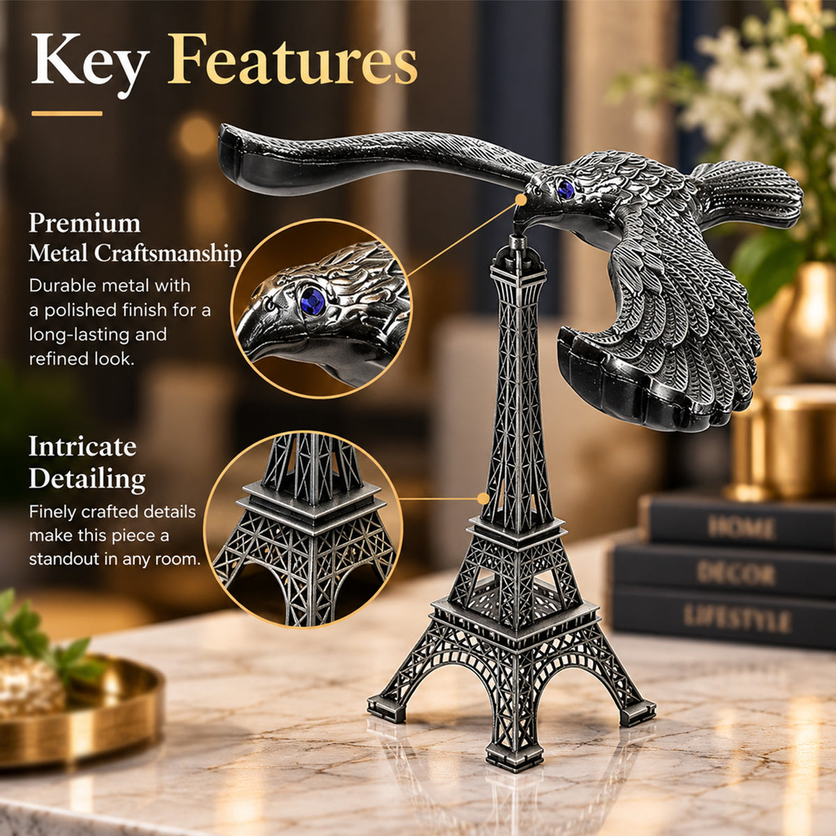 Balancing Eagle With Eiffel Tower Showpiece | Home Decor